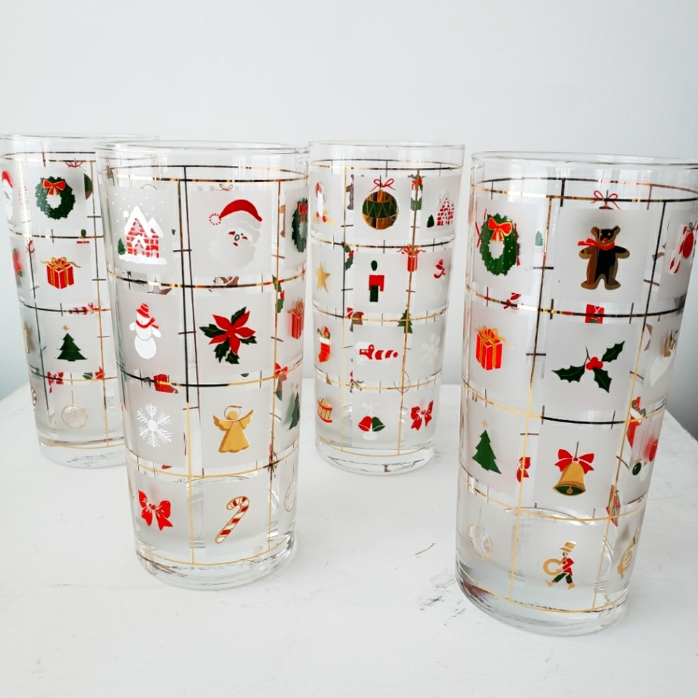 Culver Christmas Potpourri High Ball Glasses, set of 4